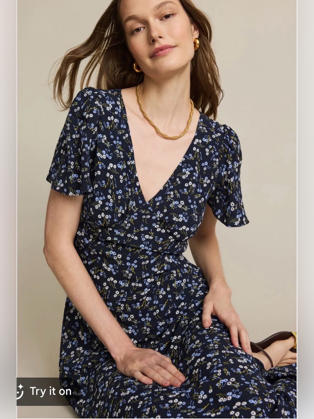 Madewell Dress Maxi Flutter sleeve v-neck Floral seamed 4 NWT